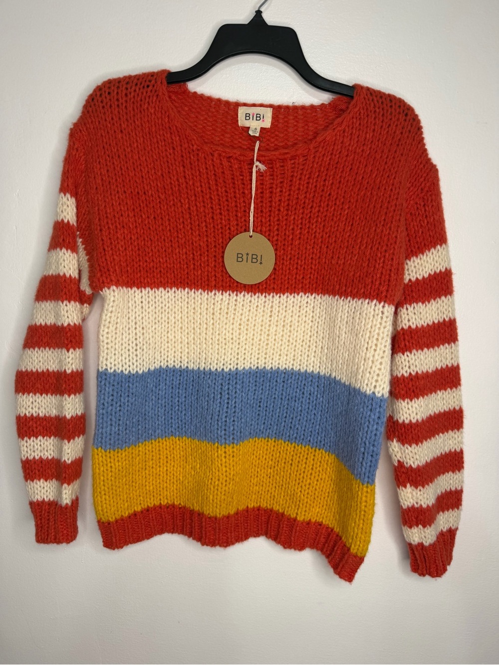 BIBI Colorblock Stripe Knit Sweater - Red, Cream, Blue, Yellow